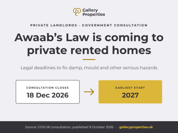 Awaab's Law is coming to private rented homes: legal deadlines to fix damp, mould and other serious hazards. Consultation closes 18 December 2026, earliest start 2027.